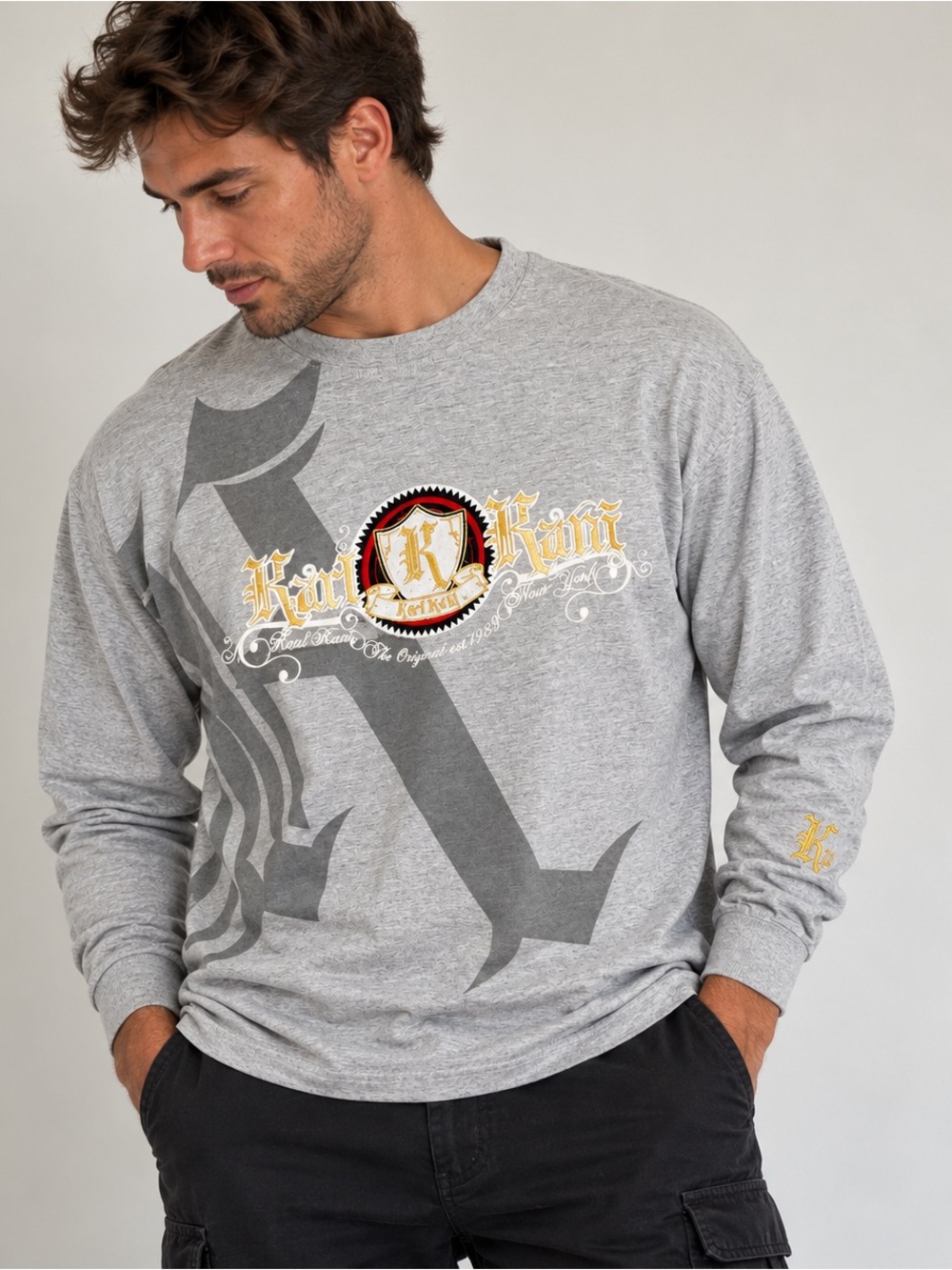 Karl Kani 2XL Long Sleeve Graphic Shirt Embroidered Logo Y2K Hip Hop Streetwear